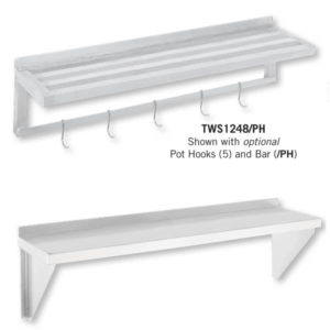 An image of aluminum wall mounted shelving available in standard size or customize from Channel Manufacturing