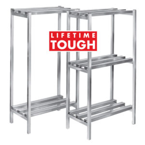 An image of heavy duty dunnage shelving racks from Channel Manufacturing Foodservice Equipment.