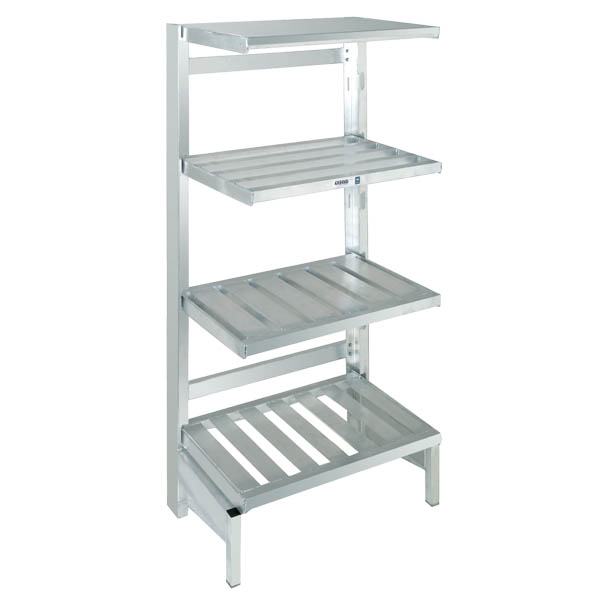 An image of cantilevered shelving from Channel Manufacturing for your foodservice applications.