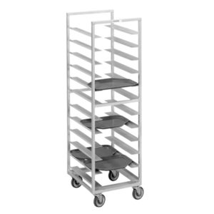 An image of trapezoidal cafeteria tray racks available from Channel Manufacturing.