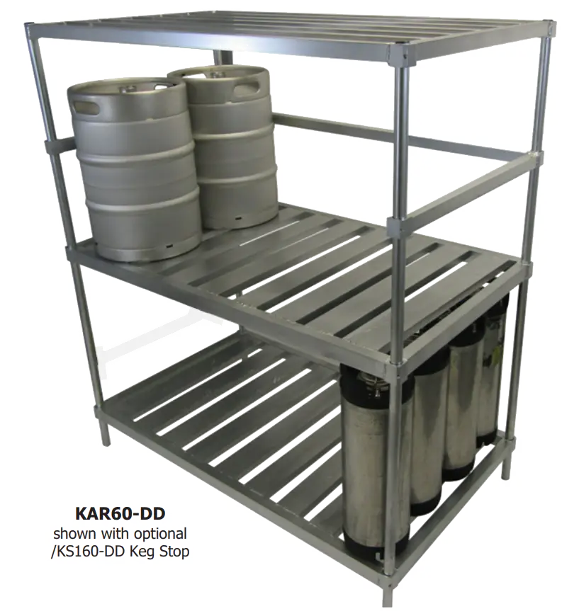 An image of the double deep keg storage racks from Channel Manufacturing.